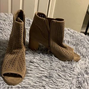 open toed high hilled boot